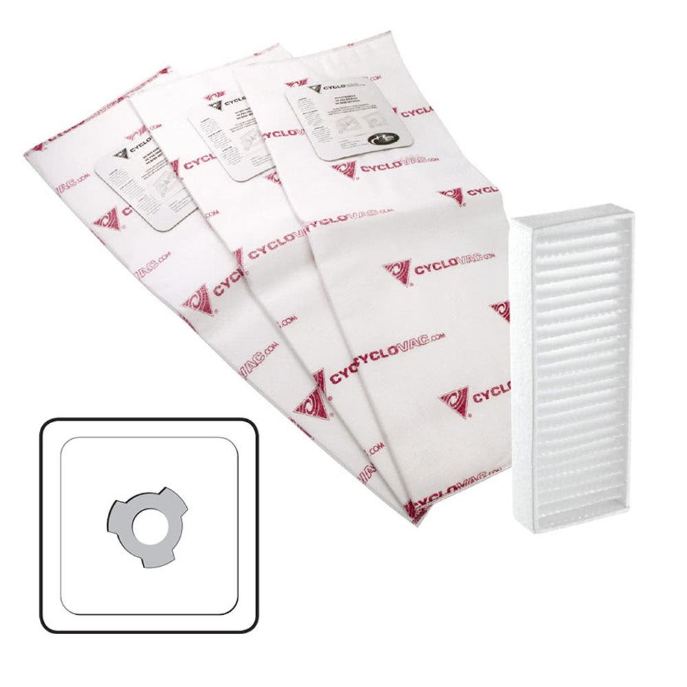 Cyclovac Heavy duty electrostatic filter bag - 3 notches - Set of 3 with 1 carbon dust filter
