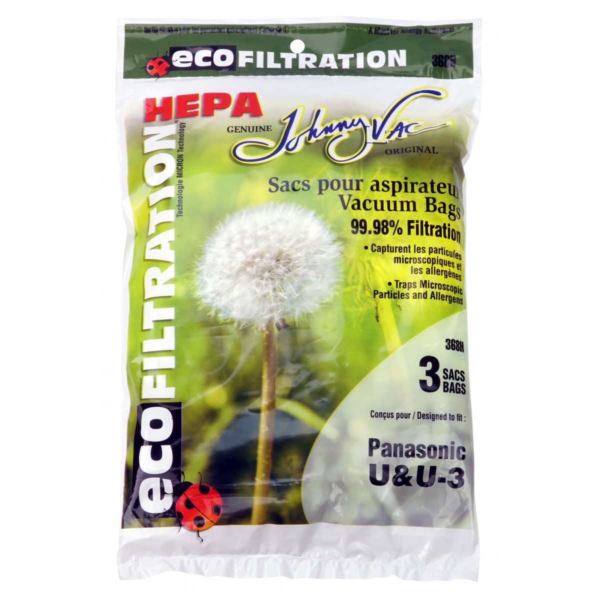 Kenmore / Panasonic Type U, U3, U6 Vacuum Bags 3pk HEPA Filtration