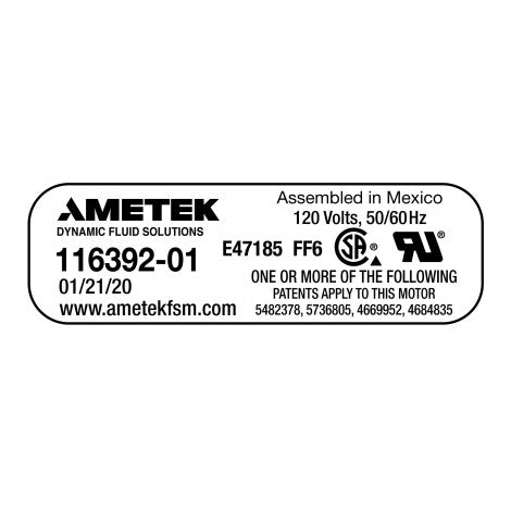Lamb Ametek 116392-01 Tangential Vacuum Motor - 5.7" Diameter - 2 Fans - 120V - 8.6A - 916W