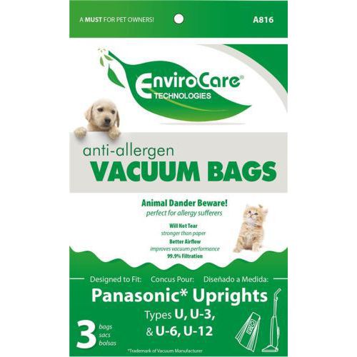 Kenmore / Panasonic Type U, U3, U6 Vacuum Bags 3pk HEPA Filtration EnviroCare Vacuum Plus Canada