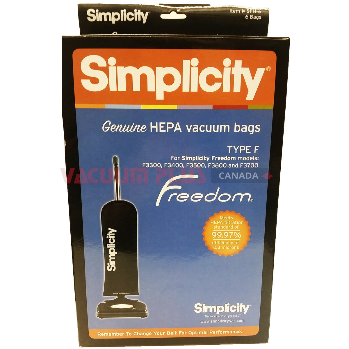 Simplicity OEM HEPA Hepa Bags Type F 6pk SIMPLICITY Vacuum Plus Canada