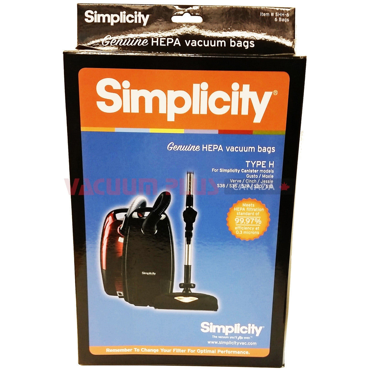 Simplicity OEM HEPA Hepa Bags Type H 6pk SIMPLICITY Vacuum Plus Canada