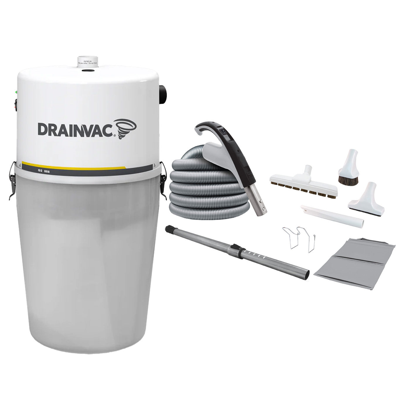 Drainvac G2-008 Central Vacuum + Luxe Air 35ft Hose Kit