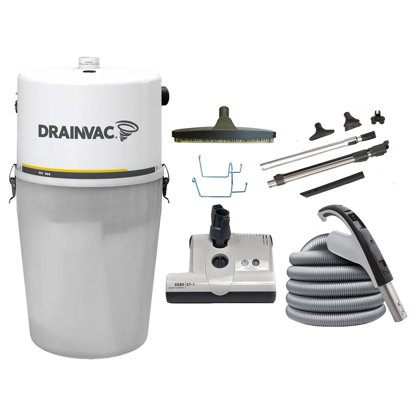 Drainvac G2-008 Central Vacuum + SEBO ET-1 Central Vacuum Kit