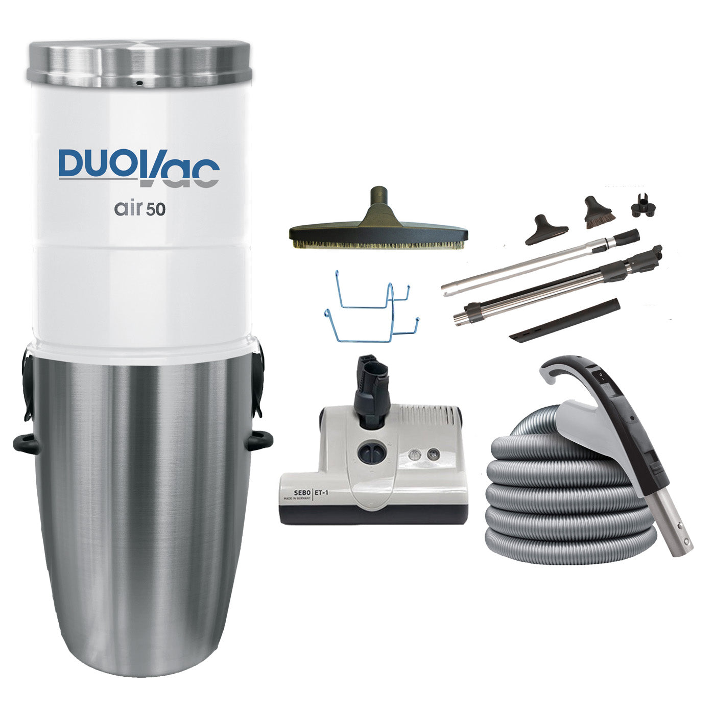 Duovac Air 50 + SEBO ET‑1 Central Vacuum Attachment Kit 35'– 659 AW, 144.9″ Lift