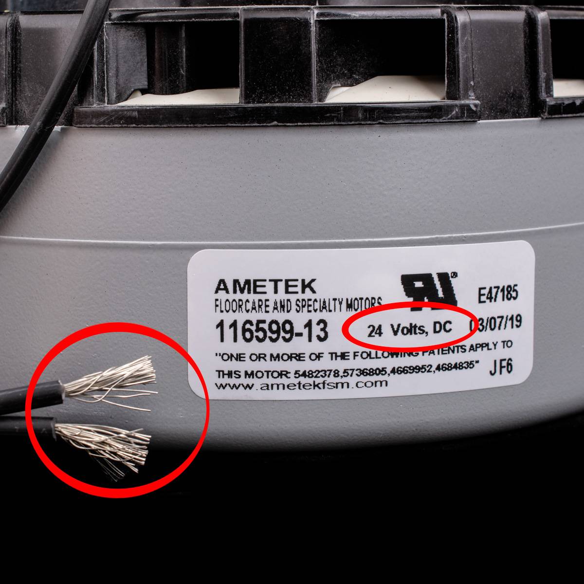 116599-13 Ametek Lamb OEM Motor 24 Volt 2 Stage 5.7" Peripheral Bypass Epoxy Acustek Motor