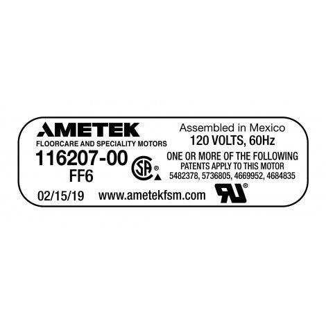 Tangential Vacuum Motor - 5.7" Diameter - 2 Fans - 120V - 9.1A - Lamb Ametek 116207-00