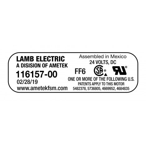 Tangential Vacuum Motor - 5.7" dia - 2 Fans - 24 Volts - 16.2 A - 390 W - 91 Airwatts - 45.8" Water Lift - 67.8 CFM - Epoxy Paint - Lamb / Ametek 116157-00