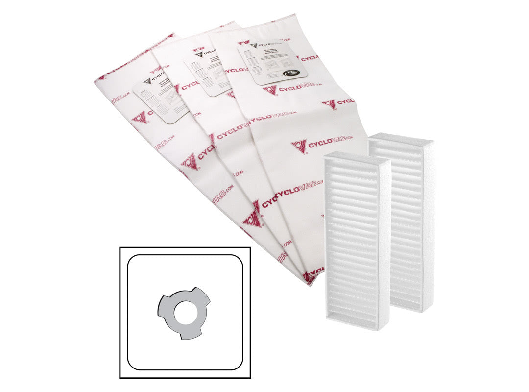 Cyclovac Heavy duty electrostatic filter bag - 3 notches - Set of 3 with 2 carbon dust filter